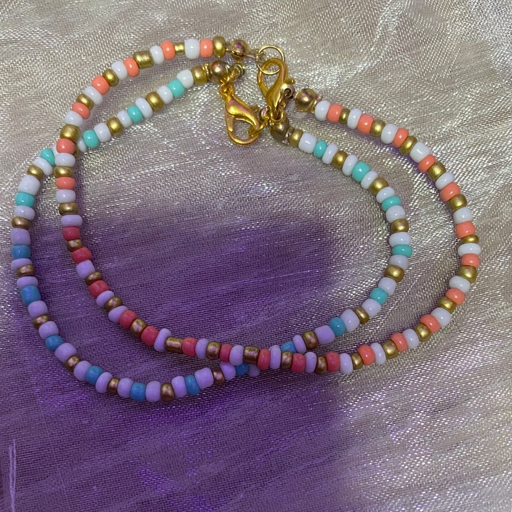 Colorful Beaded Bracelet with Gold Clasps Handmade